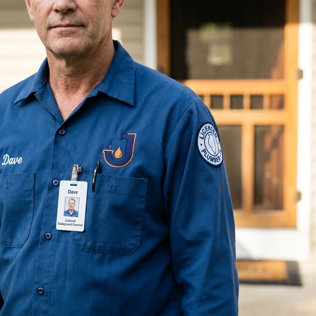 Licensed plumber showing ID badge in Sterling Heights, MI