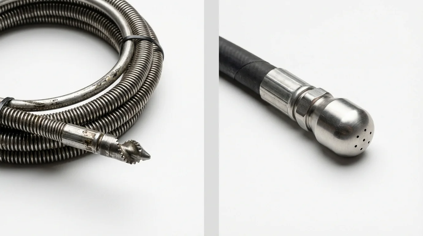 Drain snake cable and hydro jetting nozzle used for drain cleaning in Sterling Heights, MI