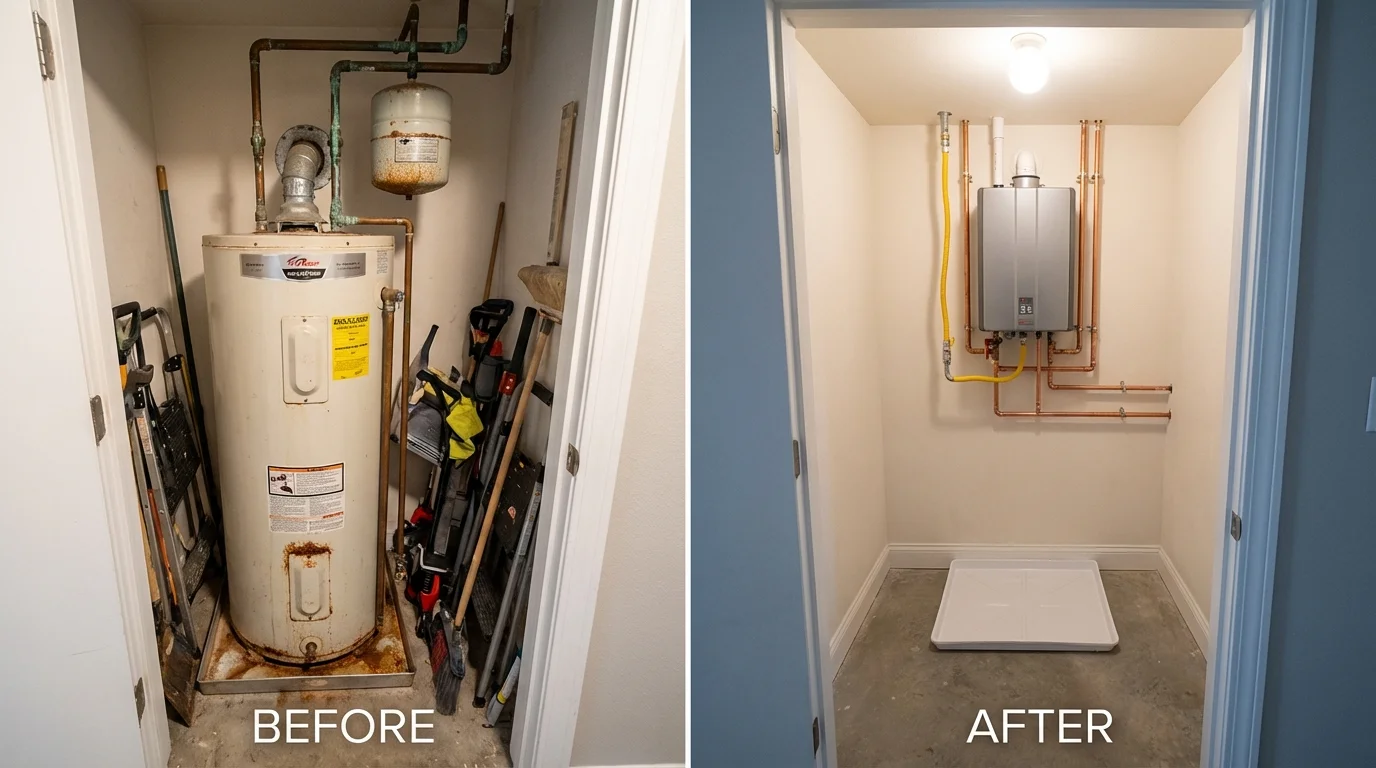 Tank water heater versus wall-mounted tankless unit comparison for Sterling Heights, MI homeowners